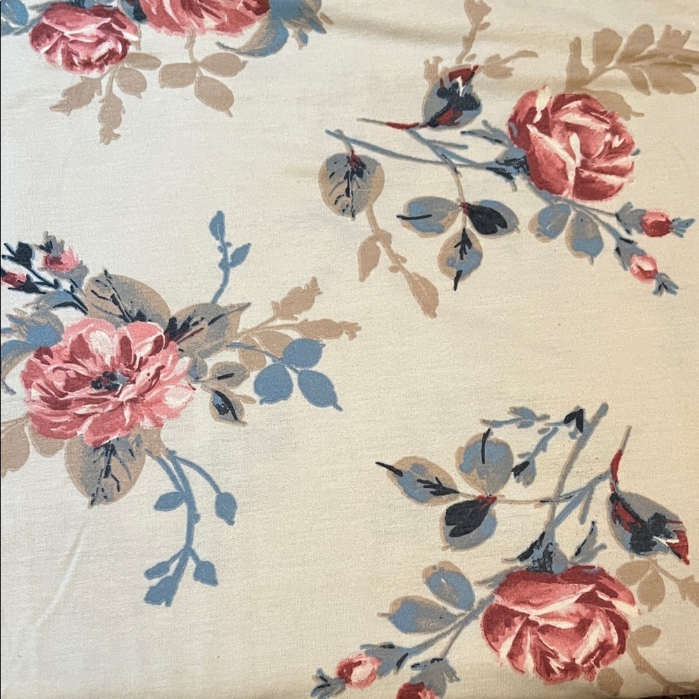 Floral Sweatshirt Knit Fabric with Pink Roses Blush Background - 2 yards